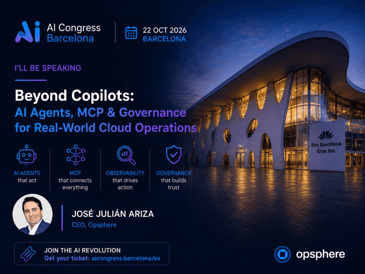 Banner de la sesión de AI Congress Barcelona con Opsphere
