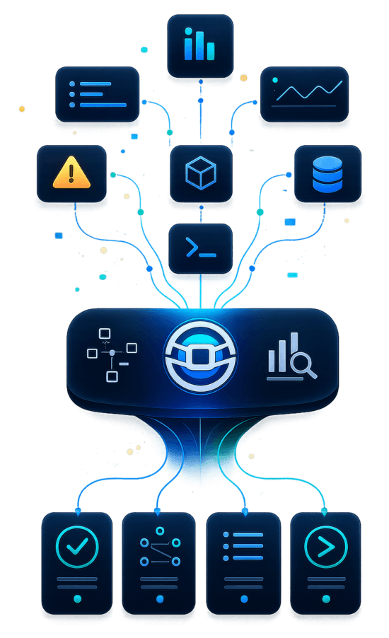 Isometric illustration of unified infrastructure operations